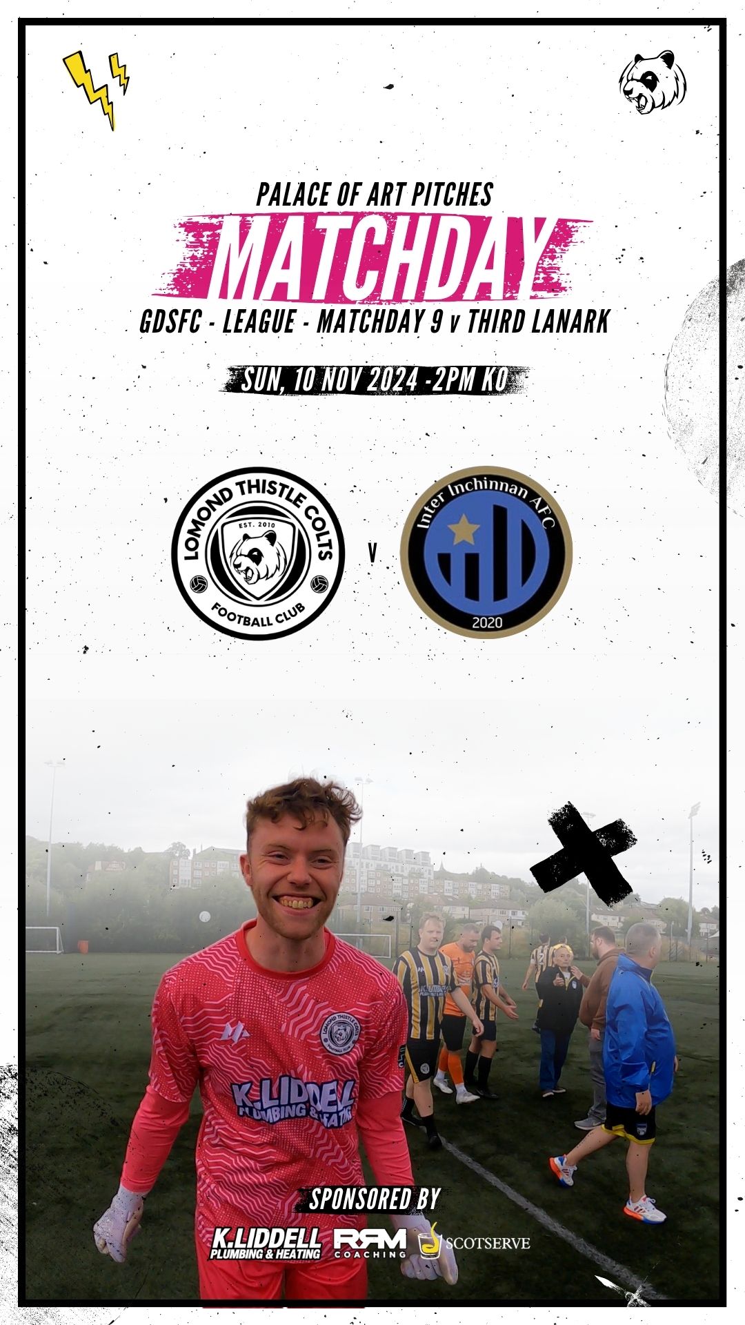 Lomond Thistle Colts matchday social media graphic.