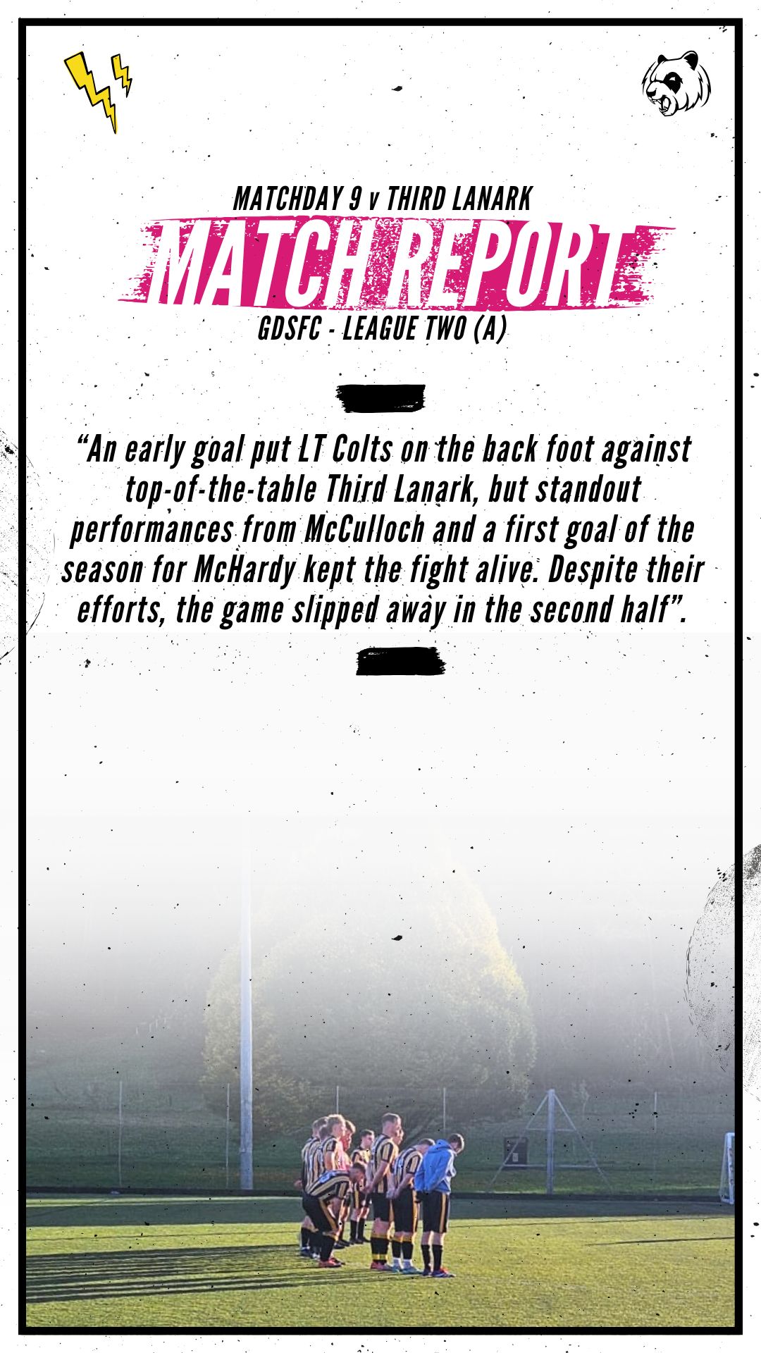 Lomond Thistle Colts match report social media graphic.