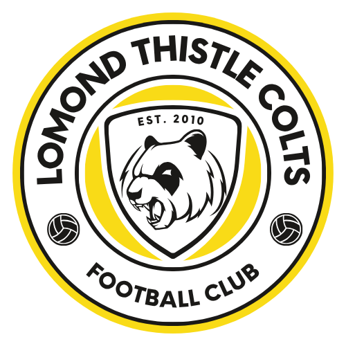 Lomond Thistle Colts yellow club badge with circular crest and shield detail.