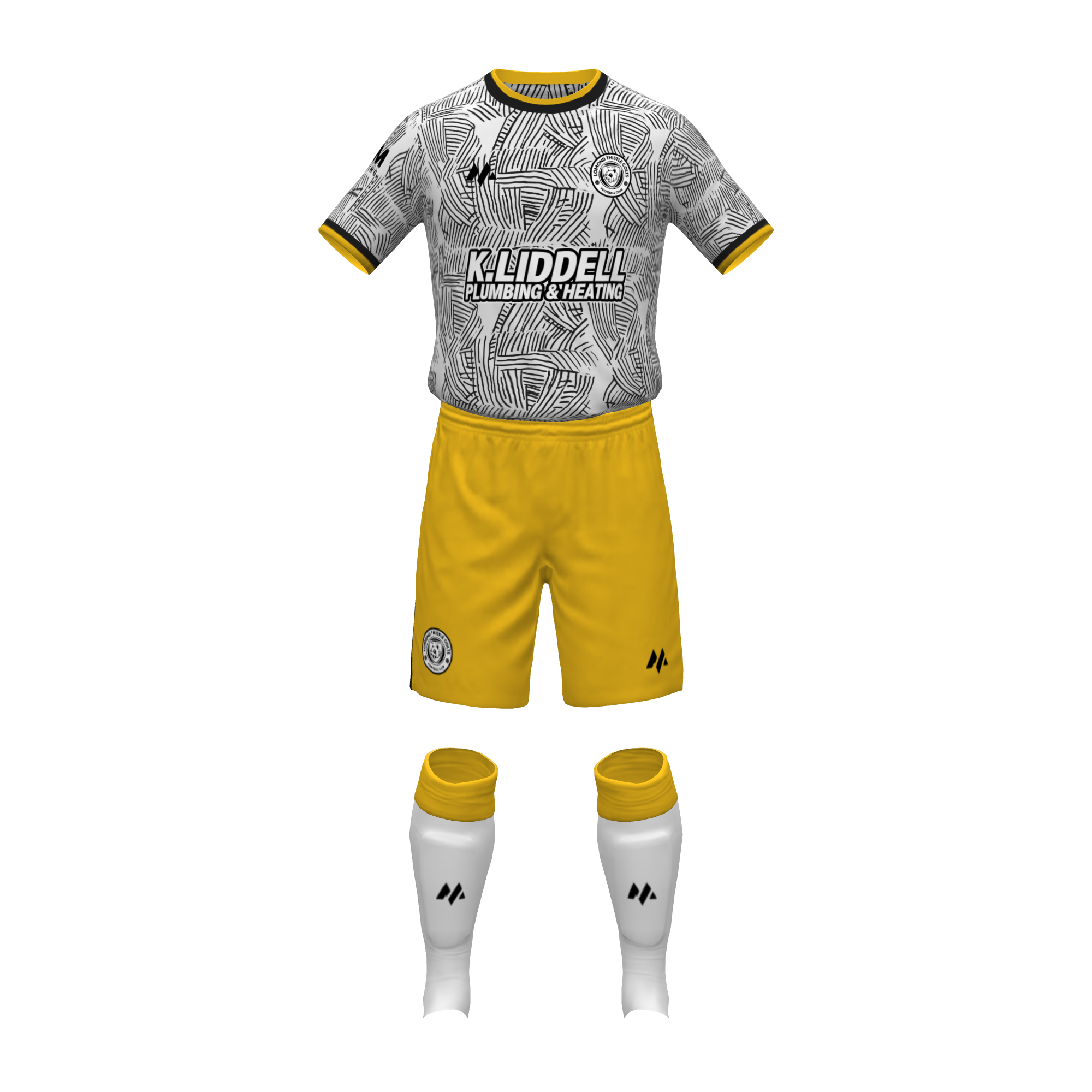Lomond Thistle Colts away kit mockup shown from the front.